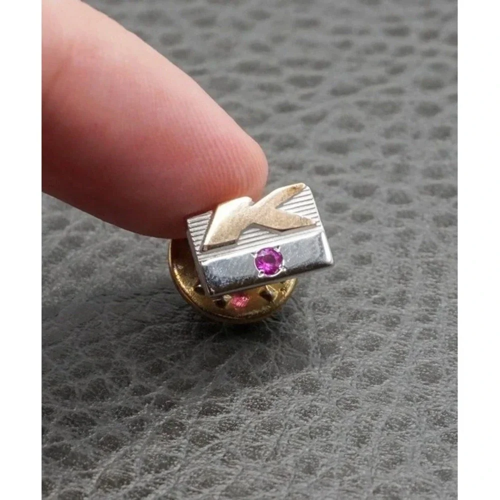 Vintage 1/5 10K Gold Fill Ruby Gemstone Kmart Employee Award Lapel Pin